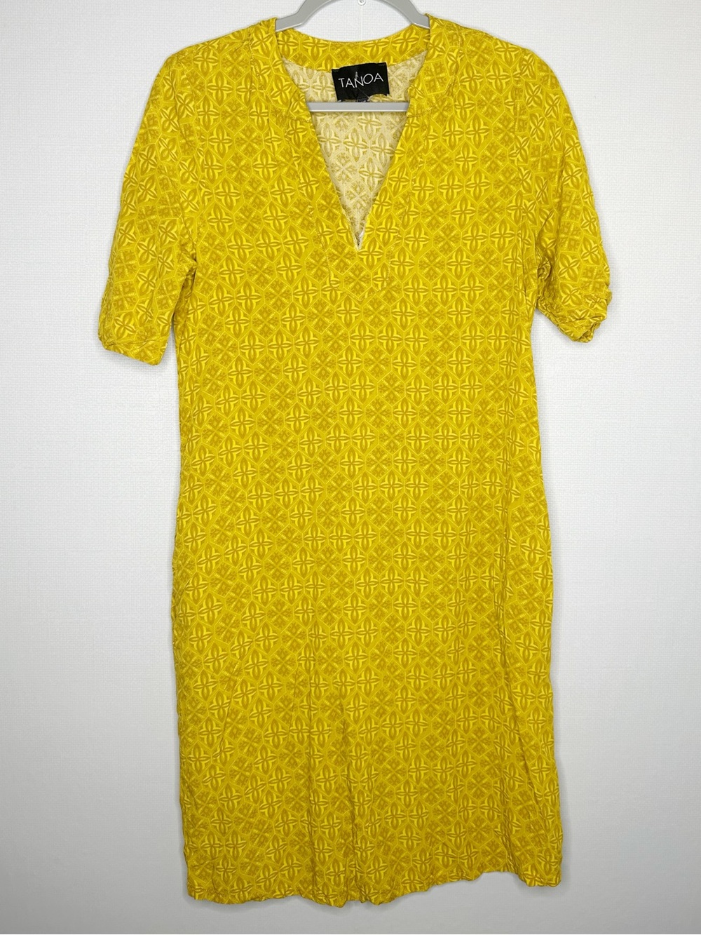 Tanoa Yellow V-Neck Short Sleeve Dress XS